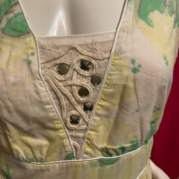 Free People Yellow Floral Print Cotton Mini Dress Size 4 - Picture 2 of 6
